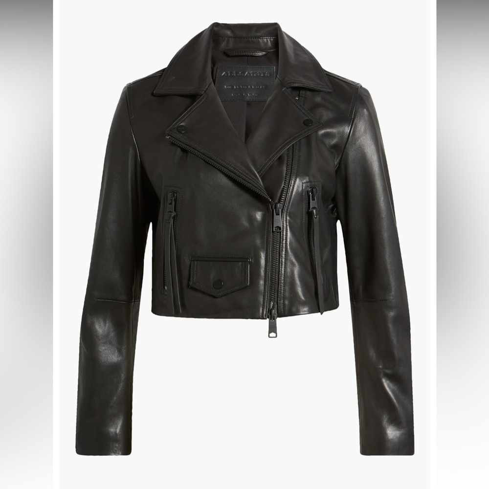All Saints Elora Crop Biker Jacket in ALL Black Size US0